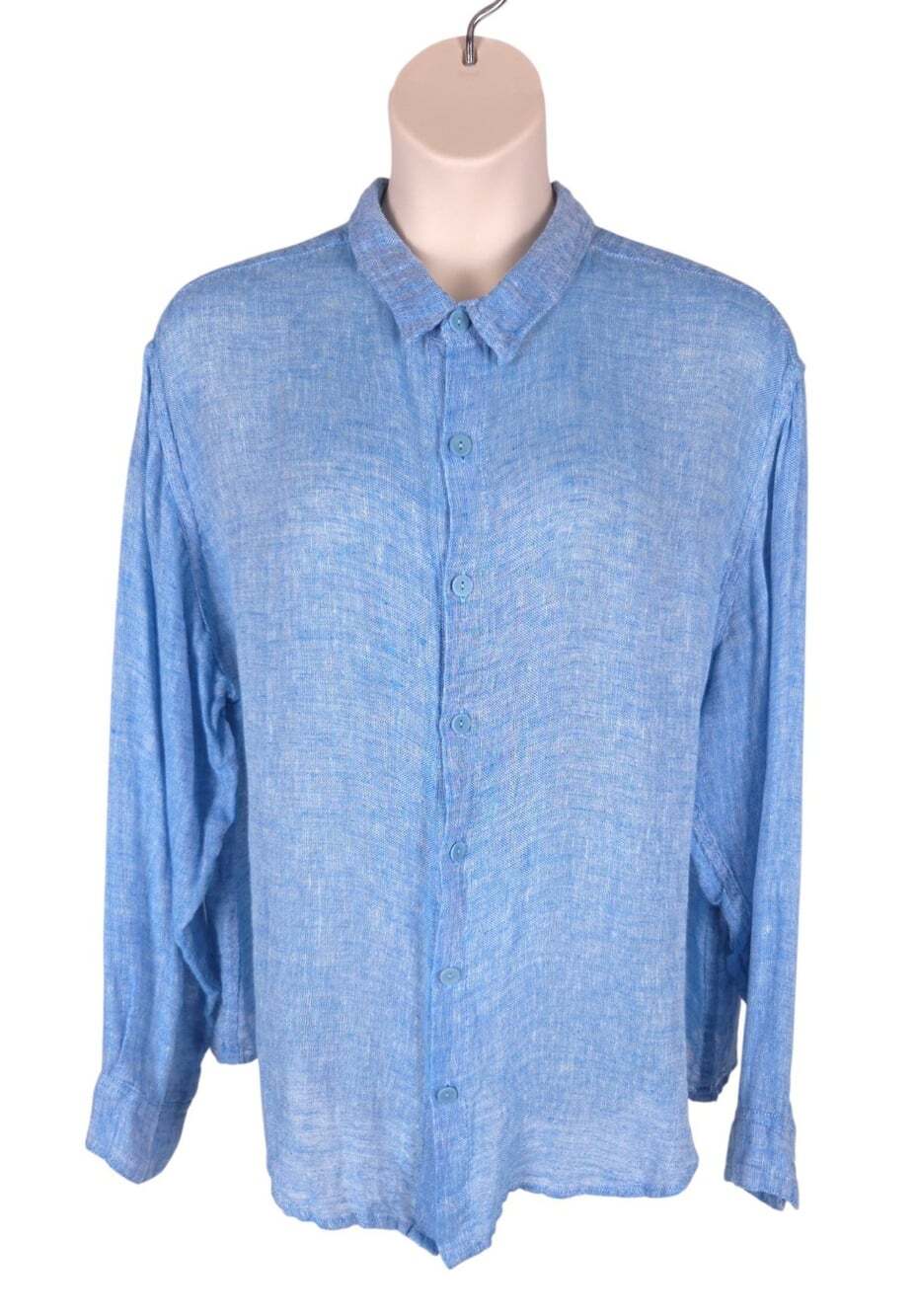 Flax Linen Tunic US 2X 20 EU 50 Womens Light Blue Long Sleeve $120